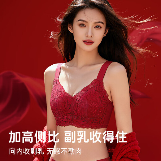 Runwei zodiac year red underwear set for women with big breasts showing the year of the pony for wedding brides large size lace bra equestrian red 75D