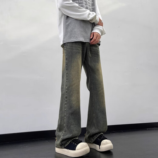 
FOG SKY micro-flare jeans men's spring and summer high street straight pants American cleanfit retro casual long pants men 718-K770 retro blue M (recommended 110-130Jin [Jin equals 0.5 kg])