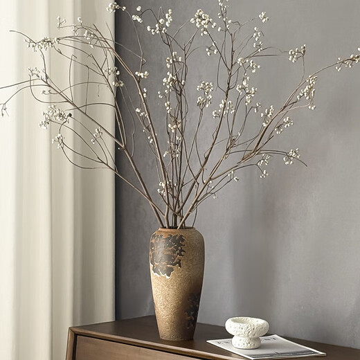 Dried Chinese tallow fruit flower bouquet, natural air-dried real flower, wabi-sabi, wind-length branches, B&B decorative flower arrangement, small white fruit dried flower, white frost vase