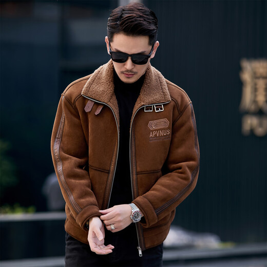 CJZ Parker Leather Jacket Men's Motorcycle Fur One-piece Lamb Shear Shear Warm Jacket Leather Jacket Men Gray L