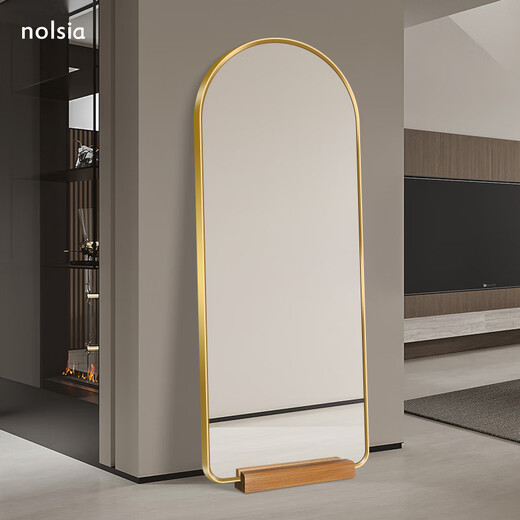 nolsia dressing mirror household door floor-standing mirror with base without installation and full-length mirror room entrance decoration white frame + ice glass silver mirror + wood color base 400mm*1500mm