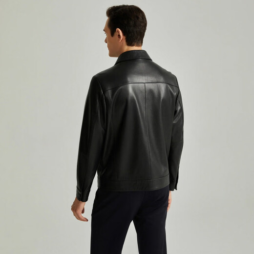 SATCHI lapel solid color single-breasted business casual commuting comfortable soft leather jacket men's black black one size 52