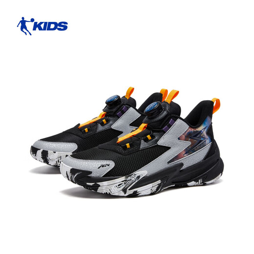 Jordan QIAODAN boys basketball shoes wear-resistant 2026 spring new children's anti-slip sports shoes training boots for older children black/silver 35