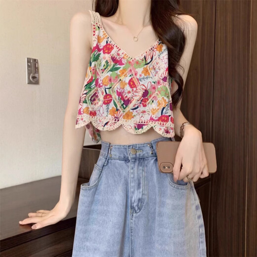 Embroidered Crocheted Dopamine Colored Small Vest Suspender Women's Summer Bohemian Ethnic Style Sweet Hot Girl Tube Top Red One Size