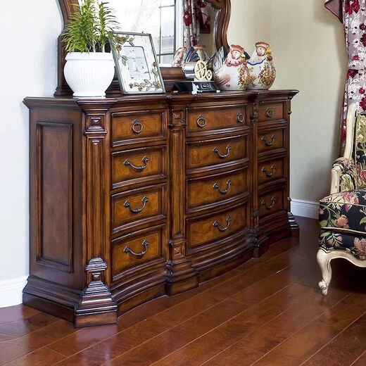 Jianyimao American solid wood nine-drawer cabinet storage cabinet European-style carved bedroom retro storage cabinet jewelry jewelry cabinet TV cabinet fully equipped nine-drawer cabinet including mirror