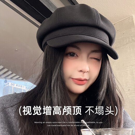 Bolison international first-line brand international first-line brand black beret women's 2025 new Japanese retro octagonal hat painting black one size