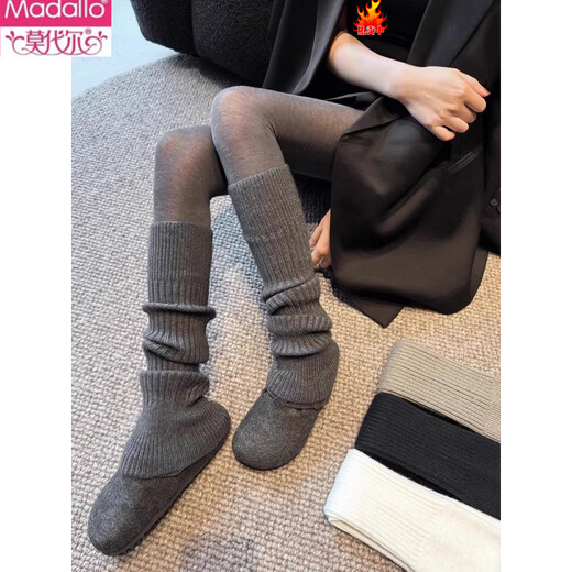 莫代尔秋冬灰色袜套竖纹百搭显瘦显腿直保暖加厚叠穿修饰腿型堆堆袜子女 深灰+黑色【换洗装】 2双 M 50C