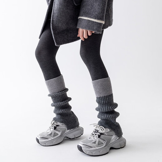 Kuiying (kuiying) contrasting color socks for women winter y2k cashmere socks with open Barn style calf covers with snow boots, long stockings, dark gray + black and gray contrasting colors, one size fits all (Priority for collection and purchase)