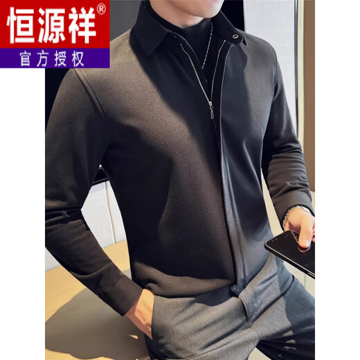 Hengyuanxiang sweater shirt fake two-piece men's autumn and winter men's clothing 2025 new woolen warm zipper long-sleeved shirt jacket black M