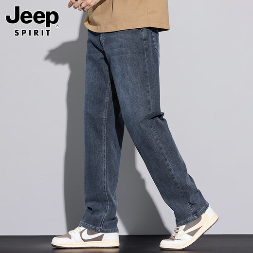 JEEP SPIRIT Jeep jeans men's straight-leg men's autumn and winter trendy casual wide-leg long pants blue gray 32