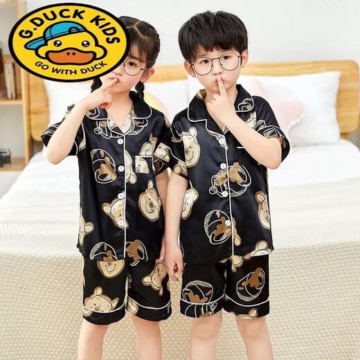G.duck夏季短袖儿童睡衣冰丝薄款夏天男童真丝小女孩宝宝卡通家居服套装 681女童 170 18码建议身高142-150cm