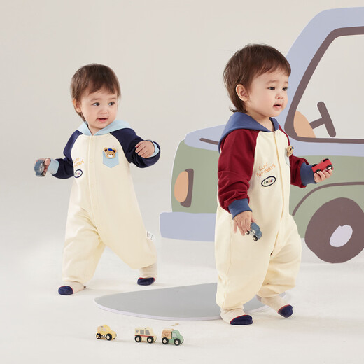 JELLYBABY Boys' Harness Spring and Autumn Infant Hooded Romper Full Moon Baby A-Type Clothes Boy's Outing Baby Onesie