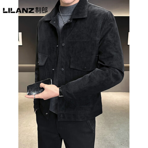 LILANZ Official Thin Men's Down Jacket Winter 2025 New Lapel Suede Thickened Men's Leather Jacket High-end Jacket Black - Flagship Model M 90-110Jin Jin is equal to 0.5 kg