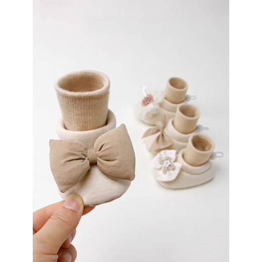 Qi Yuemang Hua Tangji zapatos y calcetines para bebé, calcetines para bebé que no se caen en el tubo, calcetines para recién nacido con hebillas para ajustar zapatos y calcetines, lazo caqui 11 90 mm 0-5 meses