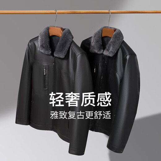 SHANSHAN杉杉皮衣男2025冬季新款加绒加厚保暖休闲百搭男士易打理通勤外套 黑色 XL /180