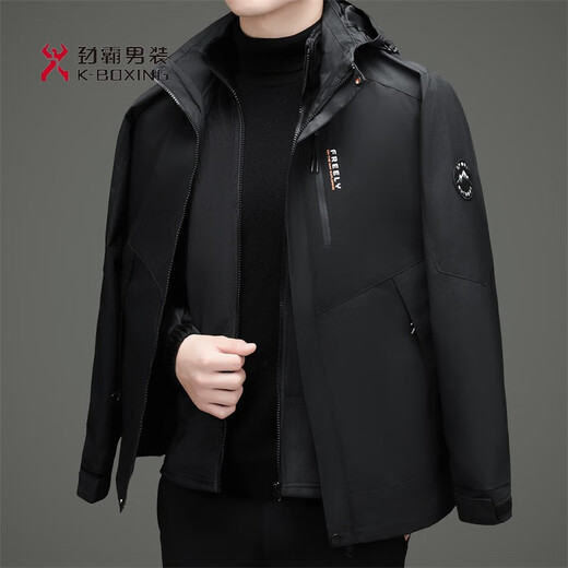 KBXNG劲霸冲锋衣男三合一可拆卸内胆户外秋冬加绒加厚防风防水夹克外套 蓝灰 加绒 XL