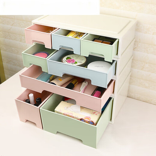 Desktop storage box drawer type creative DIY plastic small desktop file organizer miscellaneous cosmetics storage box ordinary double grid - pink + green