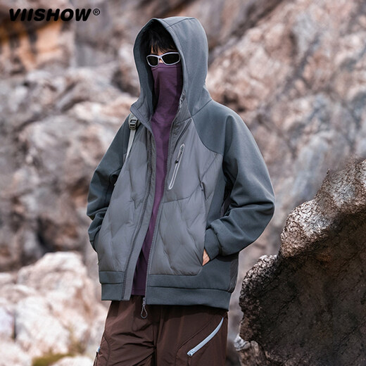 viishow新款羽绒服连帽外套男女同款冬宽松加厚男休闲情侣羽绒服 曜石黑 M