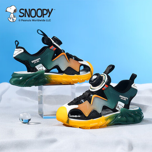 SNOOPY Snoopy children's shoes boys' Baotou sandals summer boys and children lightweight beach shoes trend 3937 black green 31