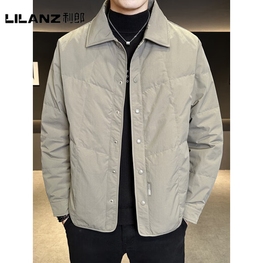 利郎（LILANZ）官方轻薄款羽绒服男冬季2025新款翻领短款冬天90白鸭绒羽绒外套男 灰色-旗舰款 L