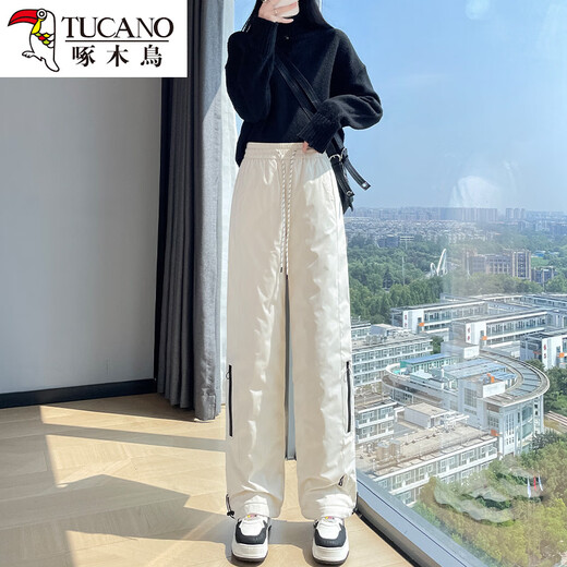 Woodpecker down pants women's outer wear 2025 winter new Northeast Snow Country minus 40 degrees cold and waterproof workwear assault pants off-white M