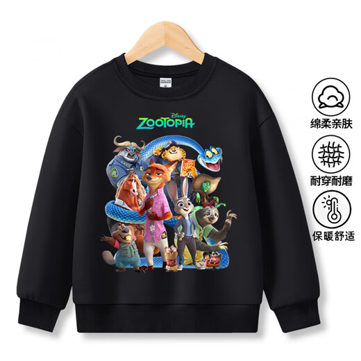Zootopia 2 clothes movie Fox Nick plus velvet sweatshirt children's men and women parent-child clothing Judy Rabbit long-sleeved T-shirt blue-Crazy Animals-Sweatshirt-120455 130 plus velvet