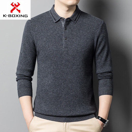 KBXNG Jinba business men's wool sweater 2025 autumn and winter new full wool sweater men's lapel warm business men's black M 170