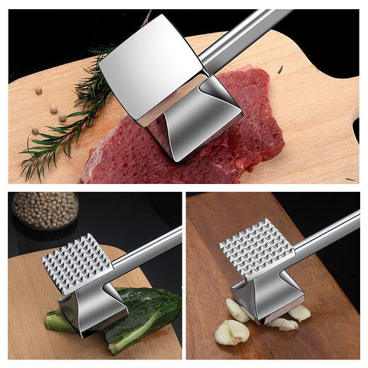 Mangong high-end quality steak hammer kitchen 304 stainless steel pine meat hammer food-grade meat hammer household double-sided solid standard model - pine meat hammer