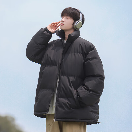 VUUG Men's Cotton Clothes American Style Stand Collar Coldproof Clothes Men's Fashionable and Versatile New Trendy Brand Cotton Clothes Black S