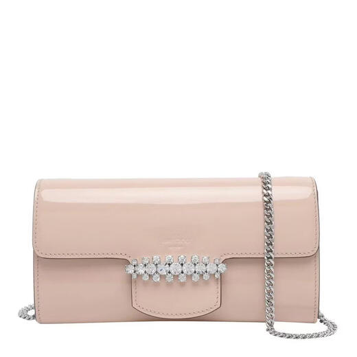 JIMMY CHOO Women's Chain Bag Magnetic Buckle Internal Zipper Bag Detachable Shoulder Strap Adjustable Shoulder Strap Calfskin Light Pink Pink TU