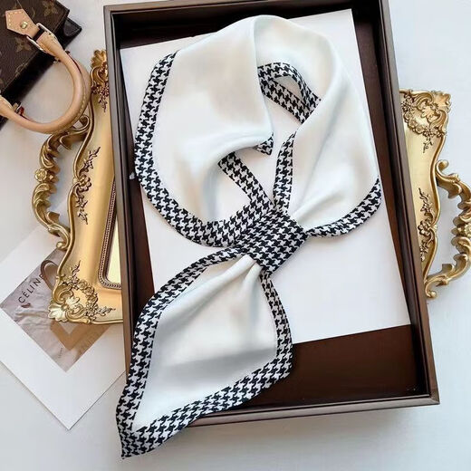 New polka dot small long silk scarf for women, versatile spring and autumn thin style neck clavicle neck scarf, ear scarf - white polka dots