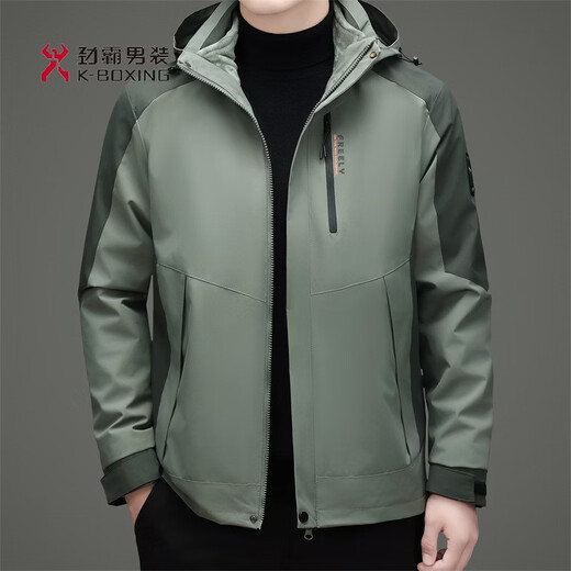 KBXNG劲霸冲锋衣男三合一可拆卸内胆户外秋冬加绒加厚防风防水夹克外套 蓝灰 加绒 XL