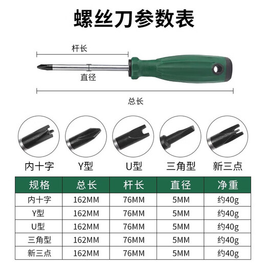 Bull socket special screwdriver tool magnetic special-shaped triangular U-shaped Y-shaped inner cross herringbone screwdriver special-shaped screwdriver five-piece set