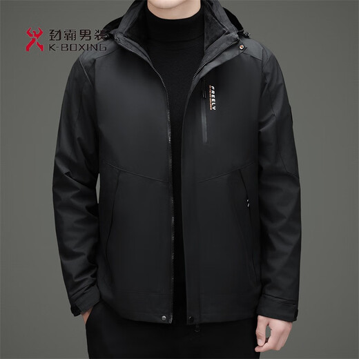 KBXNG劲霸冲锋衣男三合一可拆卸内胆户外秋冬加绒加厚防风防水夹克外套 蓝灰 加绒 XL