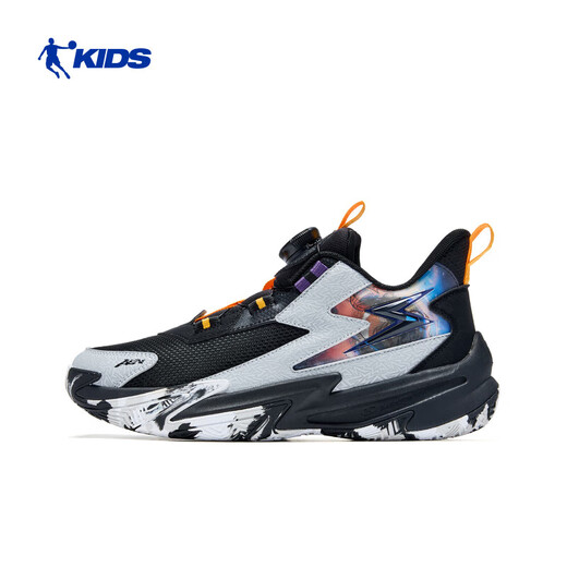 Jordan QIAODAN boys basketball shoes wear-resistant 2026 spring new children's anti-slip sports shoes training boots for older children black/silver 35