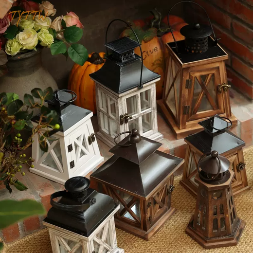 Yusen Yi Candle Holder Wooden Glass Wind Lamp Iron Art European Decoration Simple Creative Ornament Home Power Supply Retro Candle White Tower Shape High 21 Bottom 12.5CM