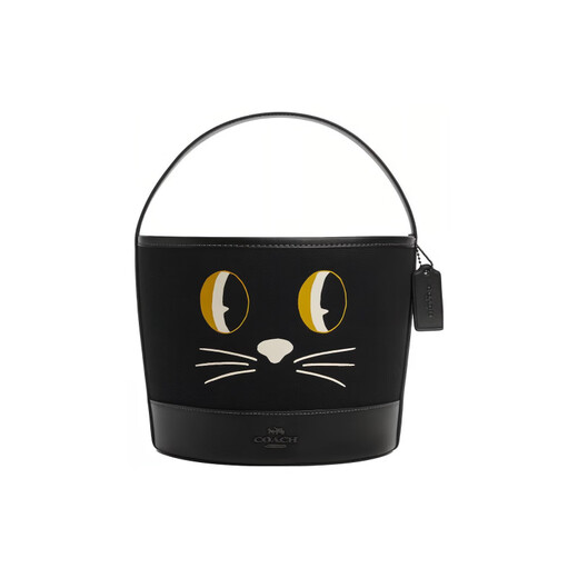 COACH Trick Or Treat Halloween Cat Pattern Logo Canvas Leather Bucket Bag Handbag Small Default BasicSet(Bag+DustBag)