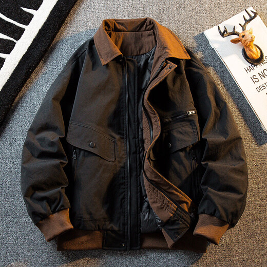 Playboy Американская охотничья куртка Детройт Пуховик Мужская зимняя рабочая одежда с лацканами Пуховик в стиле сарая Черный национальный стандарт 90 пух M (105-125Jin Jin равен 0,5 кг)