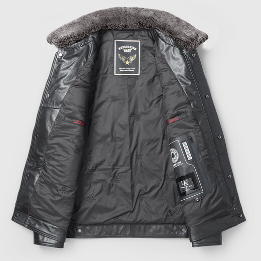 Haining leather jacket first-layer cowhide jacket with velvet and removable wool collar with thickened black M
