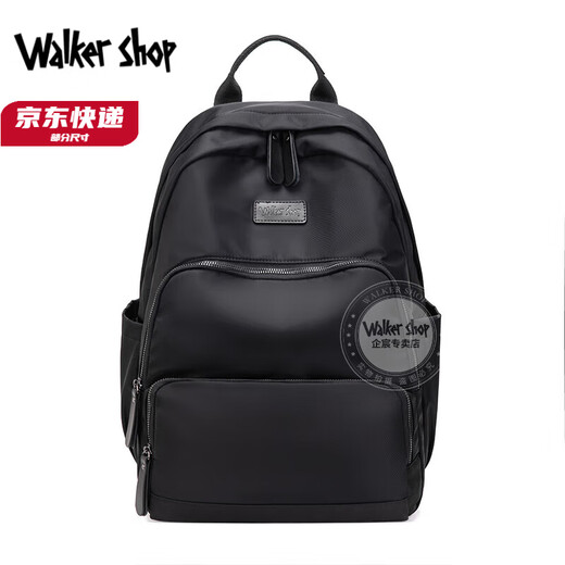 Walker Shop品牌轻奢双肩包男书包简约防水尼龙牛津布旅行电脑背包男女 时尚黑 [14寸] 43*32*13cm