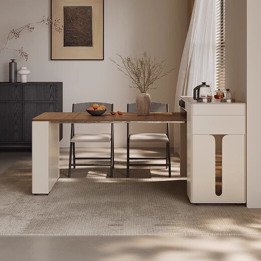 Gejia German quality travertine slate dining table removable telescopic folding sideboard island dining table for home use telescopic folding dining table + folding dining chairs*2 island tea stove 750m 2100x800xm