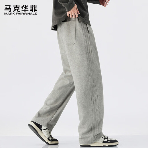 MARK FAIRWHALE pants men's trendy sweatpants men's spring and autumn loose casual pants men's wide-leg men's long pants oatmeal color 32