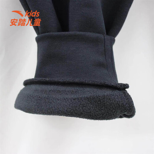 ANTA children's clothing children's sports pants for boys winter new style plus velvet warm trendy sports pants trousers basic black-1 140 CM