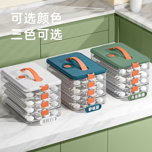 BYX dumpling box household with handle food-grade freezing special sealed fresh-keeping wonton quick-frozen kitchen refrigerator storage box green one cover 2 layers