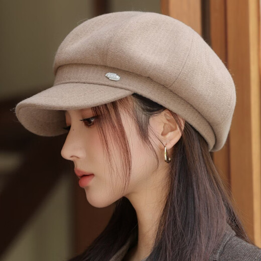 Changyin new hat women's fashionable big head circumference showing face small duck tongue octagonal hat elegant fine lines British retro beret gray one size fits all - adjustable size