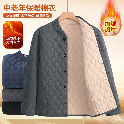 Close-fitting small cotton-padded jacket liner winter middle-aged and elderly men's father's jacket with cotton padding and thickened inner wear for outdoor warmth Blue cotton-padded jacket 3XL Recommended 160-180Jin Jin equals 0.5 kg