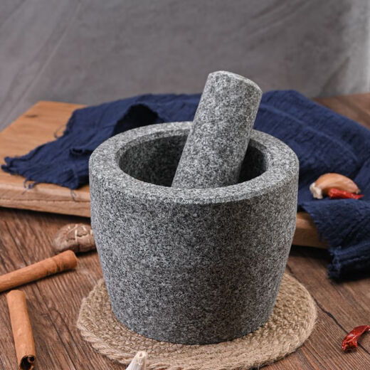 BEYZK cylinder-type garlic pounding stone mortar, pair of nests, pure natural garlic mortar, medicine jar, stone grinder, mortar, black granite special 18 cm cylinder-type polished stone mortar with lid