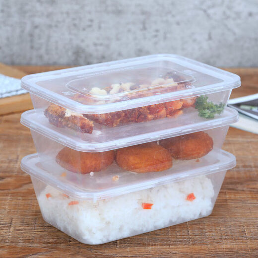 Rice disposable lunch box rectangular fast food box plastic fruit takeaway lunch box crisper box thickened with lid square 500ml (20 sets with lid)