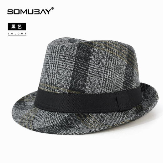 SOOKI men's British style jazz hat autumn and winter middle-aged and elderly gentlemen warm dad hat retro versatile beach hat black M (56-58cm)