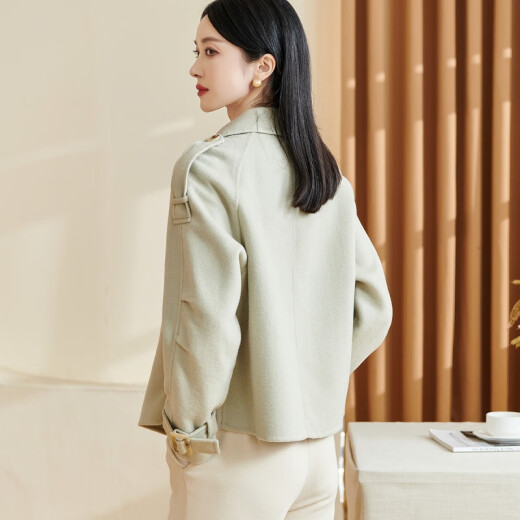 Misshine 2024 Nuevo abrigo de lana de temperamento retro de invierno lana de doble cara lana de lana de lana Mujeres 1381 mulan verde / mancha recta s